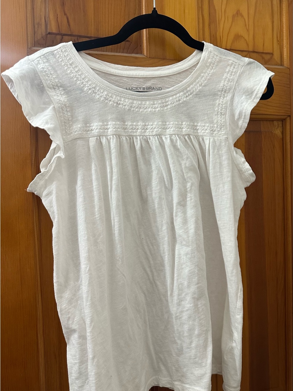 Lucky Brand Cream Embroidered Yoke Top